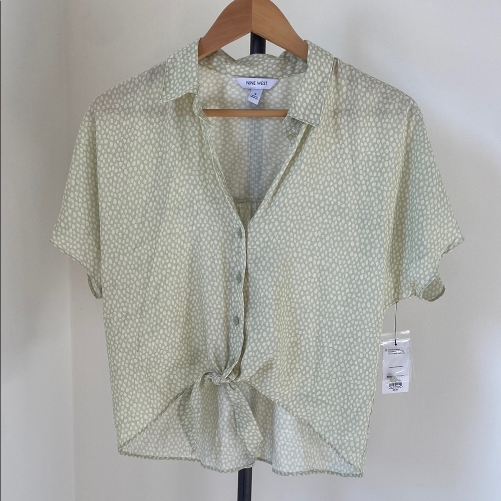 Nine West Green Short Sleeve Button Down Shirt